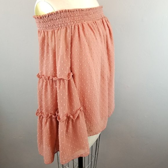 Deep Pink Chenille Dot Flared Sleeve Off the Shoulder Blouse Women's Sz Small - Picture 6 of 9